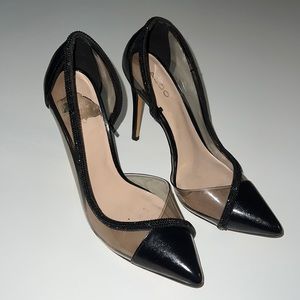 Aldo Black leather and clear w/ black crystals dress heels. Worn once